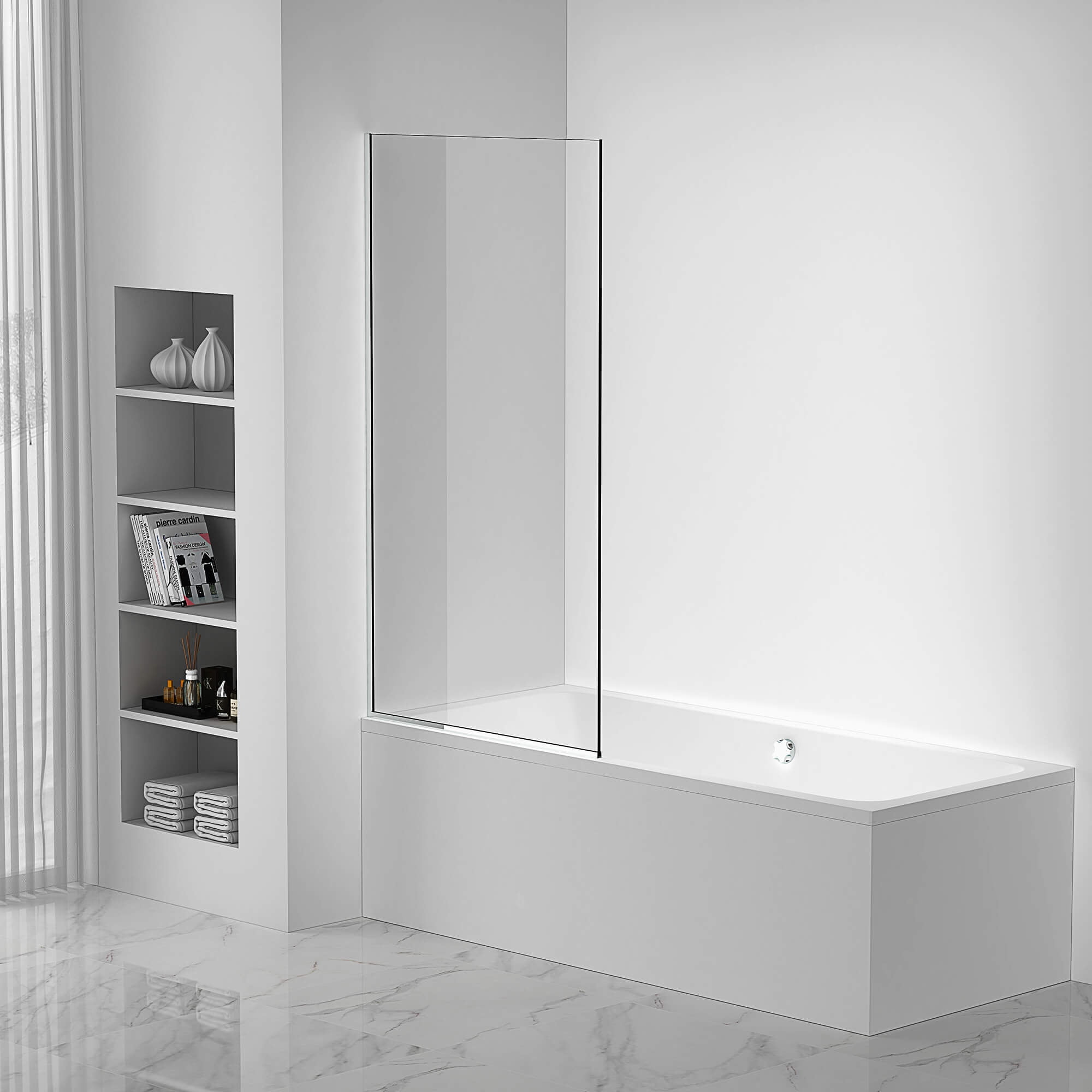 Fine Fixtures Frameless Fixed Tub Shower Glass Panel Clear Tempered