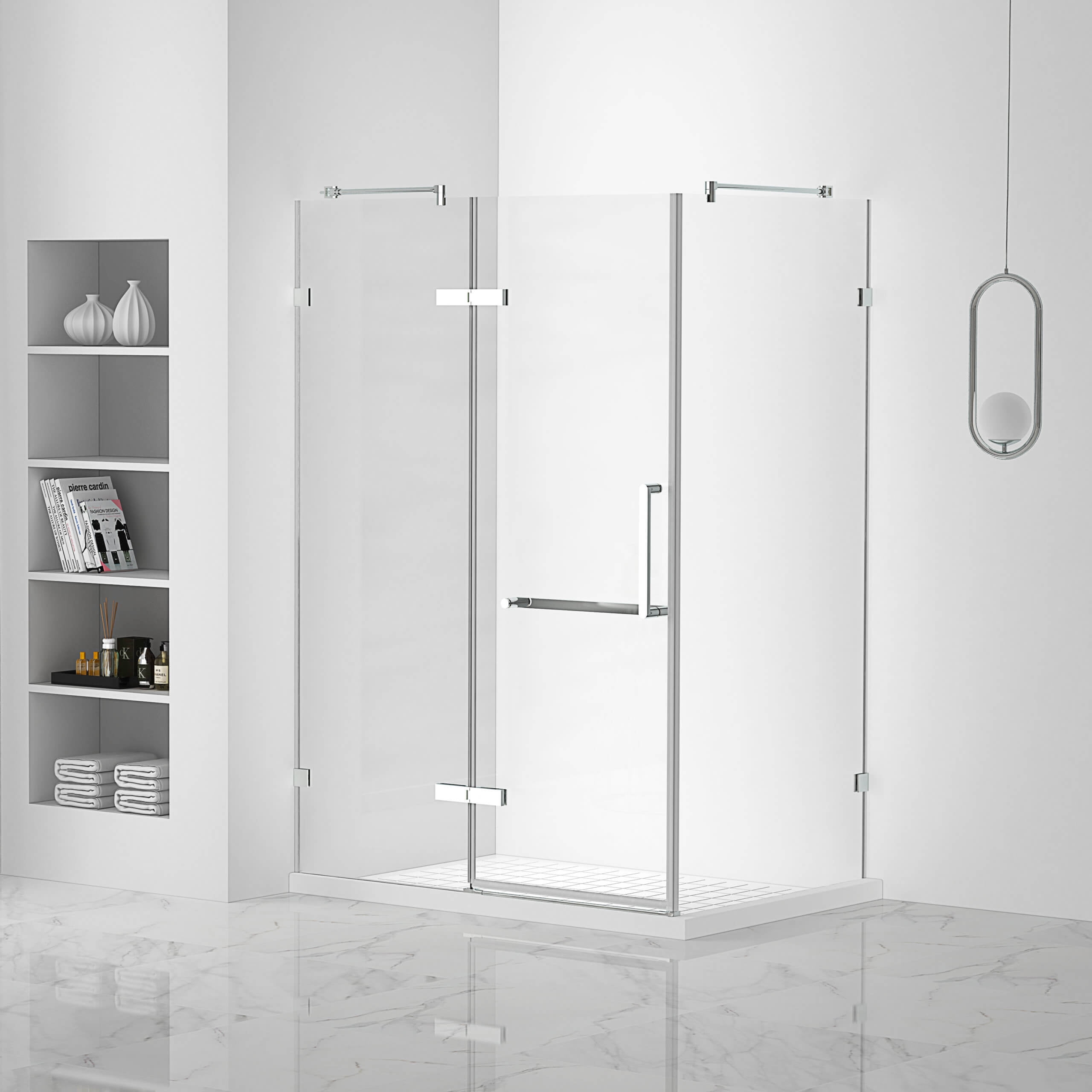 Fine Fixtures Frameless Shower Enclosure Hinged Glass Shower Door - Tempered Glass 32" W x 32" D x 74" H Polished Chrome Finish