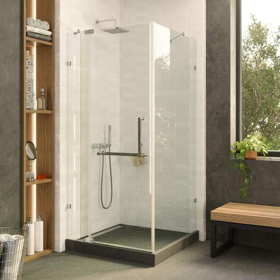 Fine Fixtures Frameless Shower Enclosure Hinged Glass Shower Door - Tempered Glass 34" W x 34" D x 74" H Polished Chrome Finish