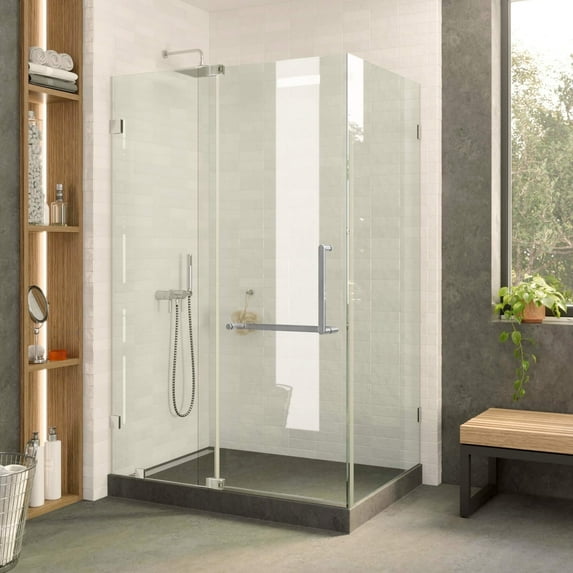 Fine Fixtures Frameless Shower Enclosure Hinged Glass Shower Door - Tempered Glass 40" W x 28" D x 74" H Polished Chrome Finish