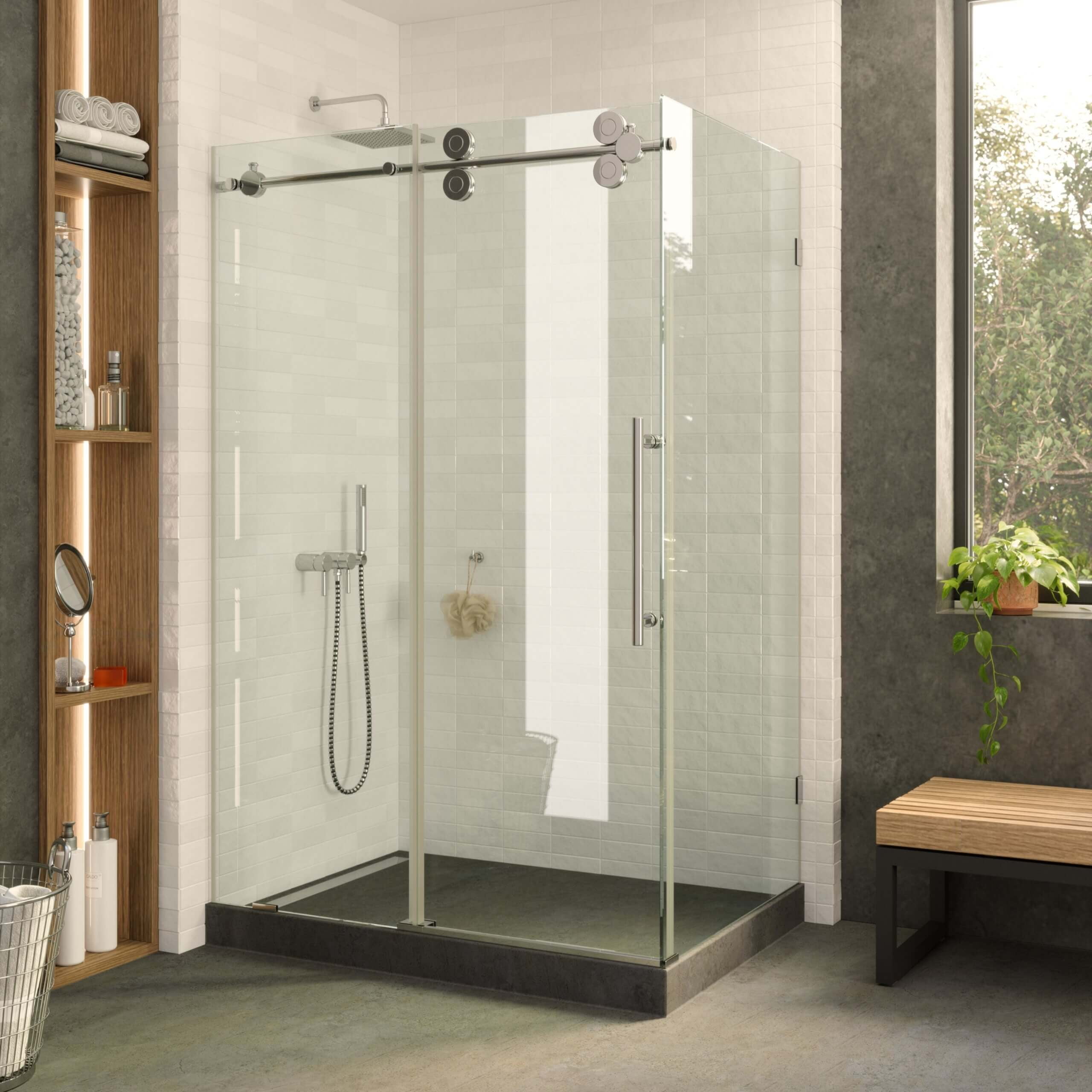 60'' Polished Chrome Frameless Sliding Shower Enclosure