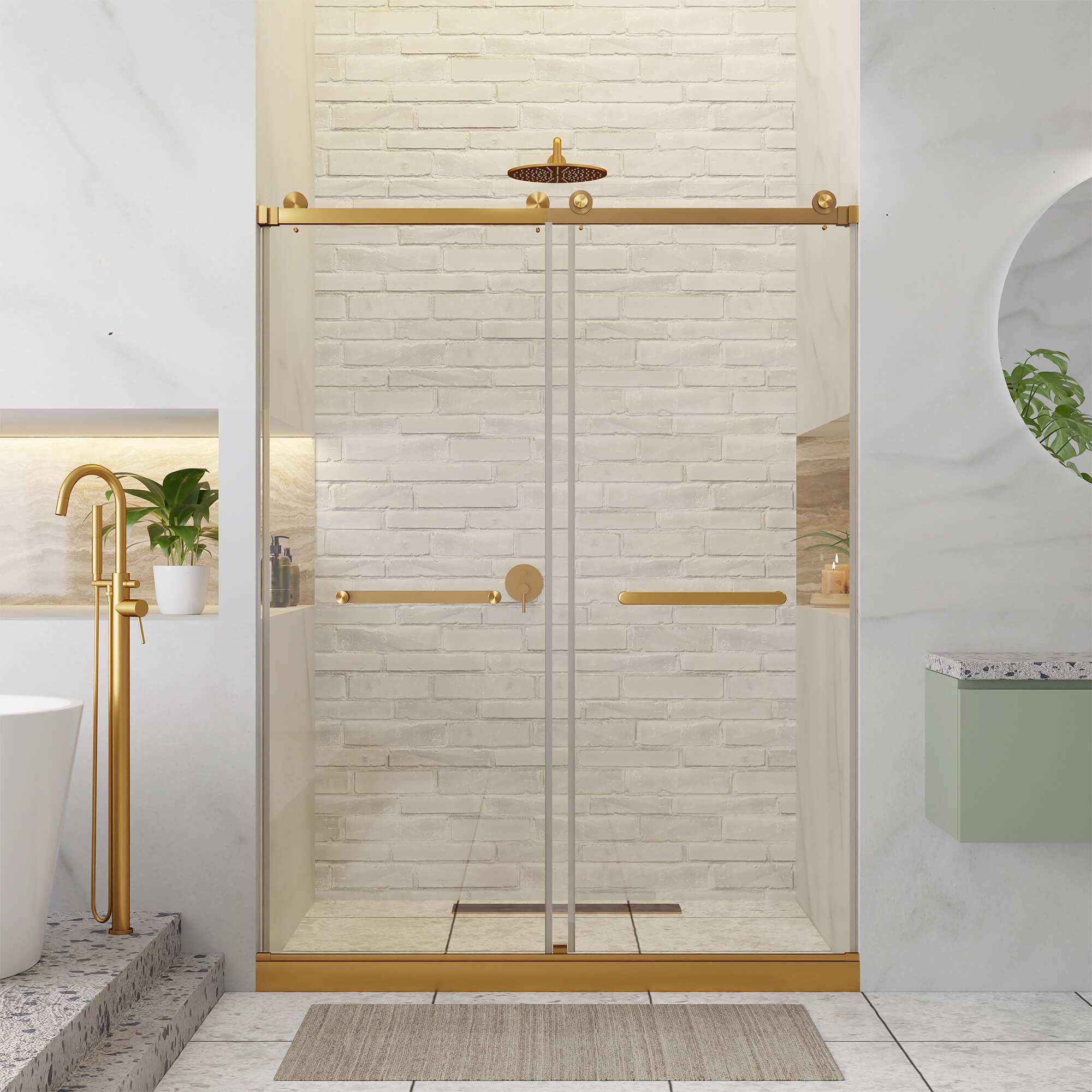 Fine Fixtures Frameless Shower Glass Door - Clear Double Sliding Shower ...