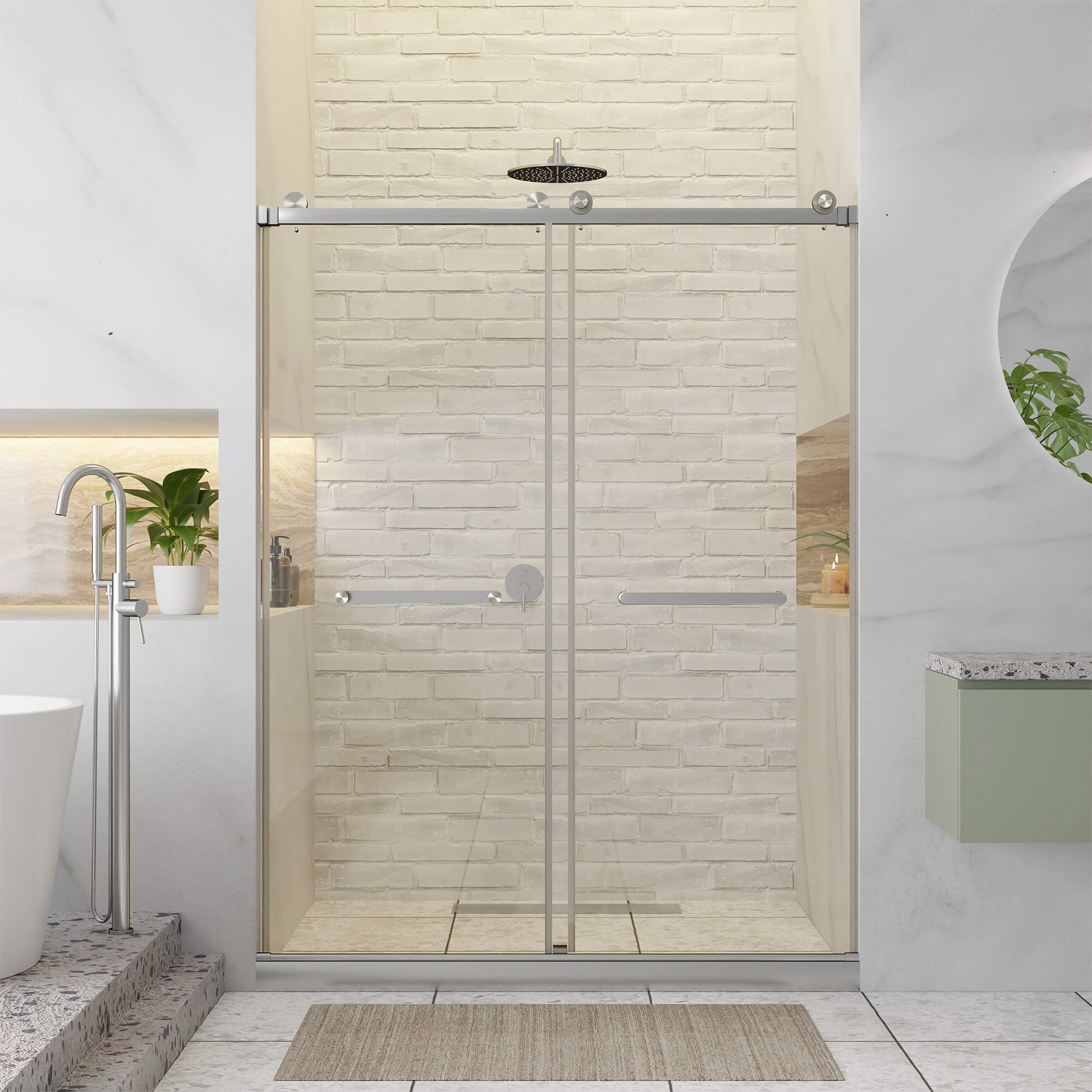 48'' W x 80'' H Satin Nickel Frameless Sliding Shower Door