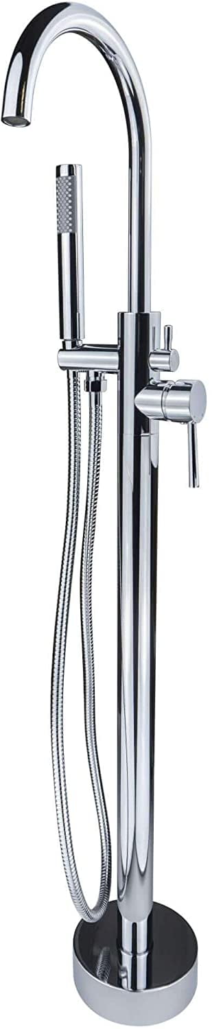 Fine Fixtures Freestanding Bathtub Faucet Tub Filler - Polished Chrome Floor Mount Bathroom Faucets Single Handle with Hand Shower.