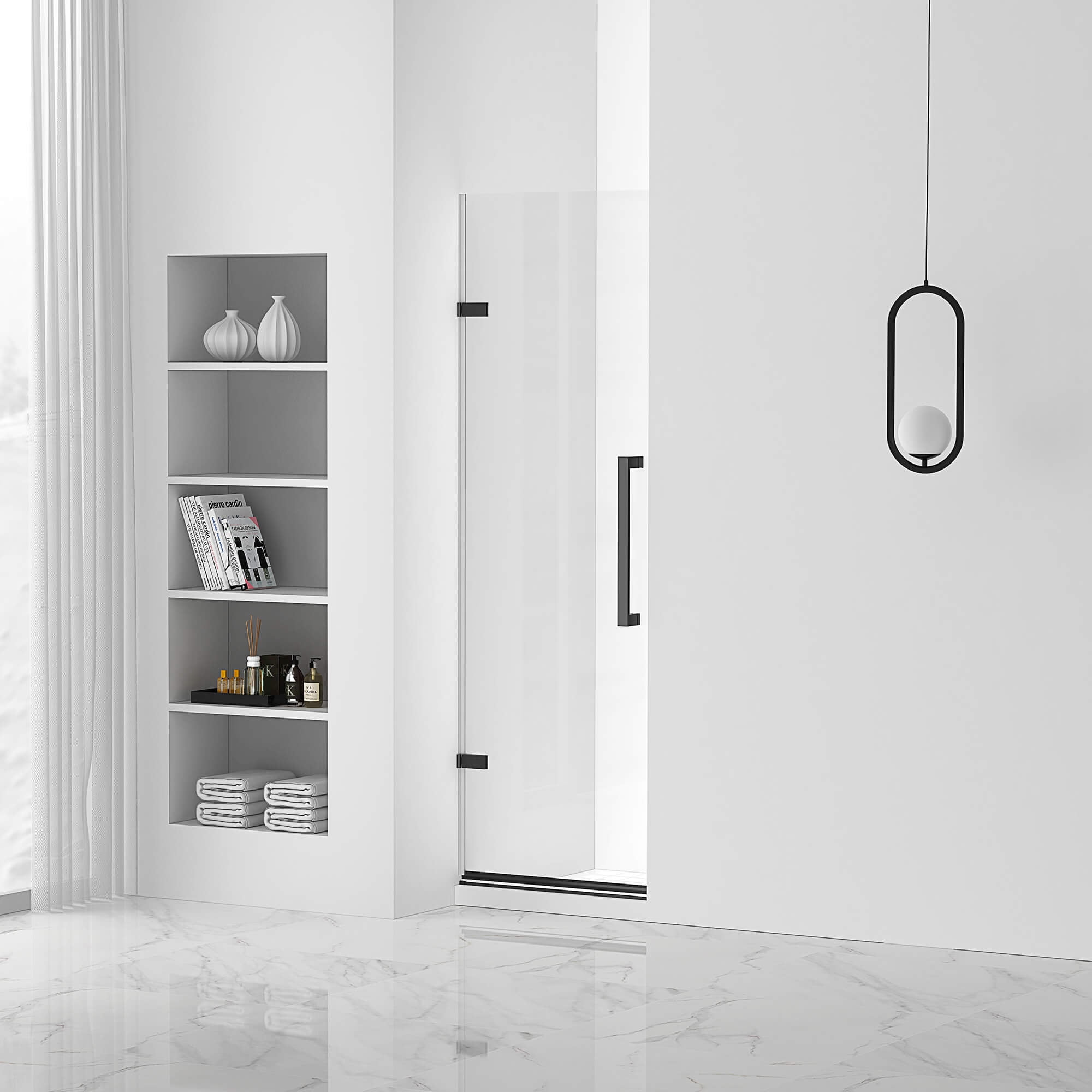 Fine Fixtures Hinged Frameless Shower Door Clear Tempered Glass Door