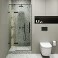 thumbnail image 1 of Fine Fixtures Hinged Frameless Shower Door - Clear Tempered Glass Door - Walk In Shower Enclosure 32" W x 74" H Black Finish, 1 of 11