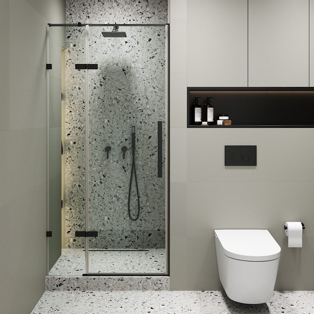 36'' Black Clear Tempered Glass Hinged Frameless Shower Door