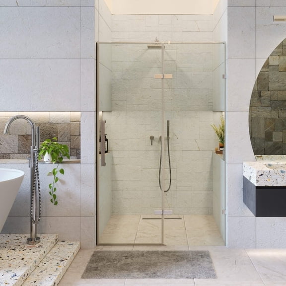 Fine Fixtures Hinged Frameless Shower Door - Clear Tempered Glass Door - Walk In Shower Enclosure 48" W x 74" H Polished Chrome Finish