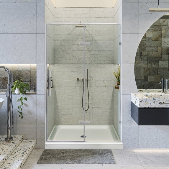 Fine Fixtures Hinged Frameless Shower Door - Clear Tempered Glass Door - Walk In Shower Enclosure 54" W x 74" H Polished Chrome Finish