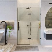 Fine Fixtures Hinged Frameless Shower Door - Clear Tempered Glass Door - Walk In Shower Enclosure 60" W x 74" H Black Finish