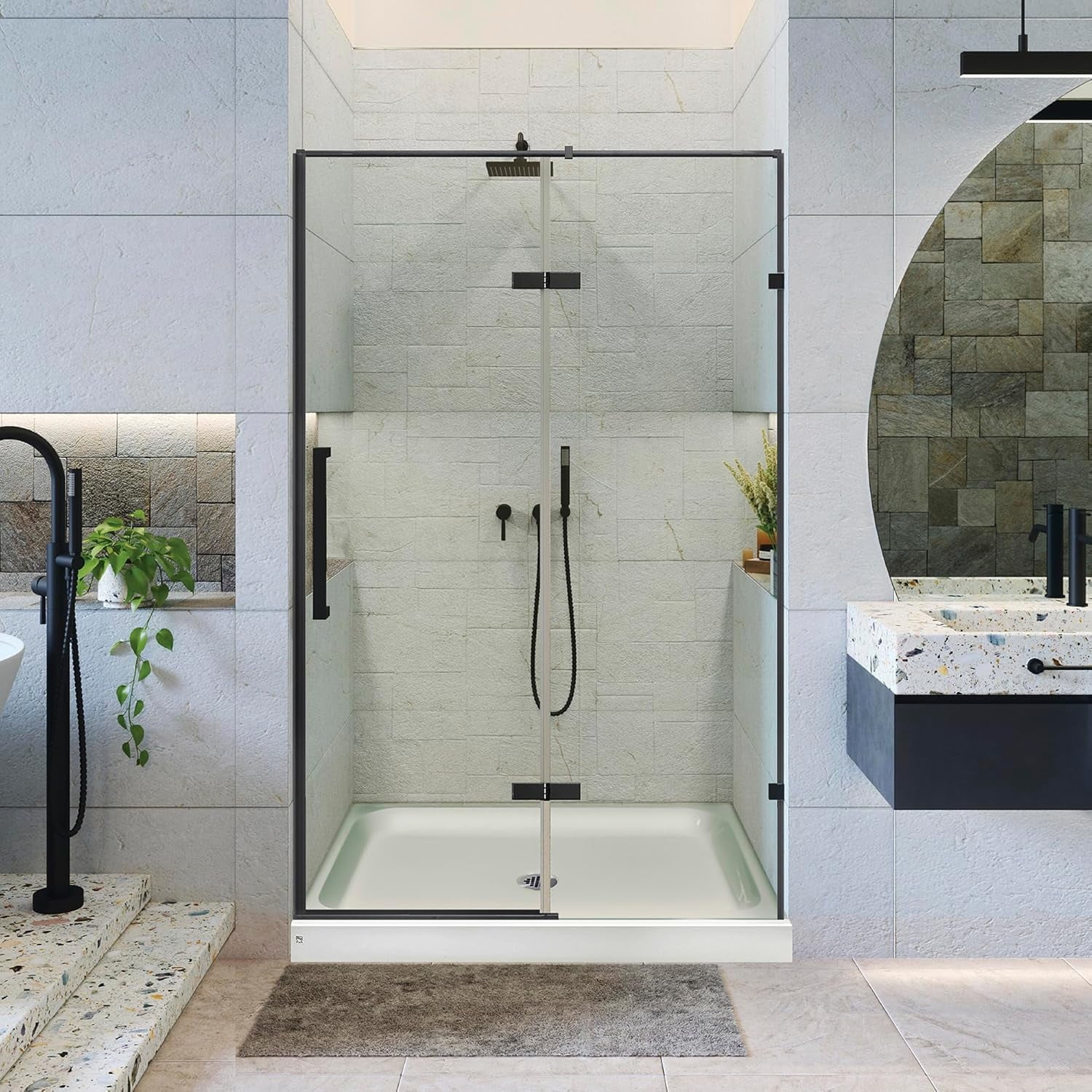 SUNNY SHOWER 32″ W X 74″ H Walk-In Shower Door – Frameless Tempered Glass 5/16″ – Chrome Support Bar – Reversible Installation