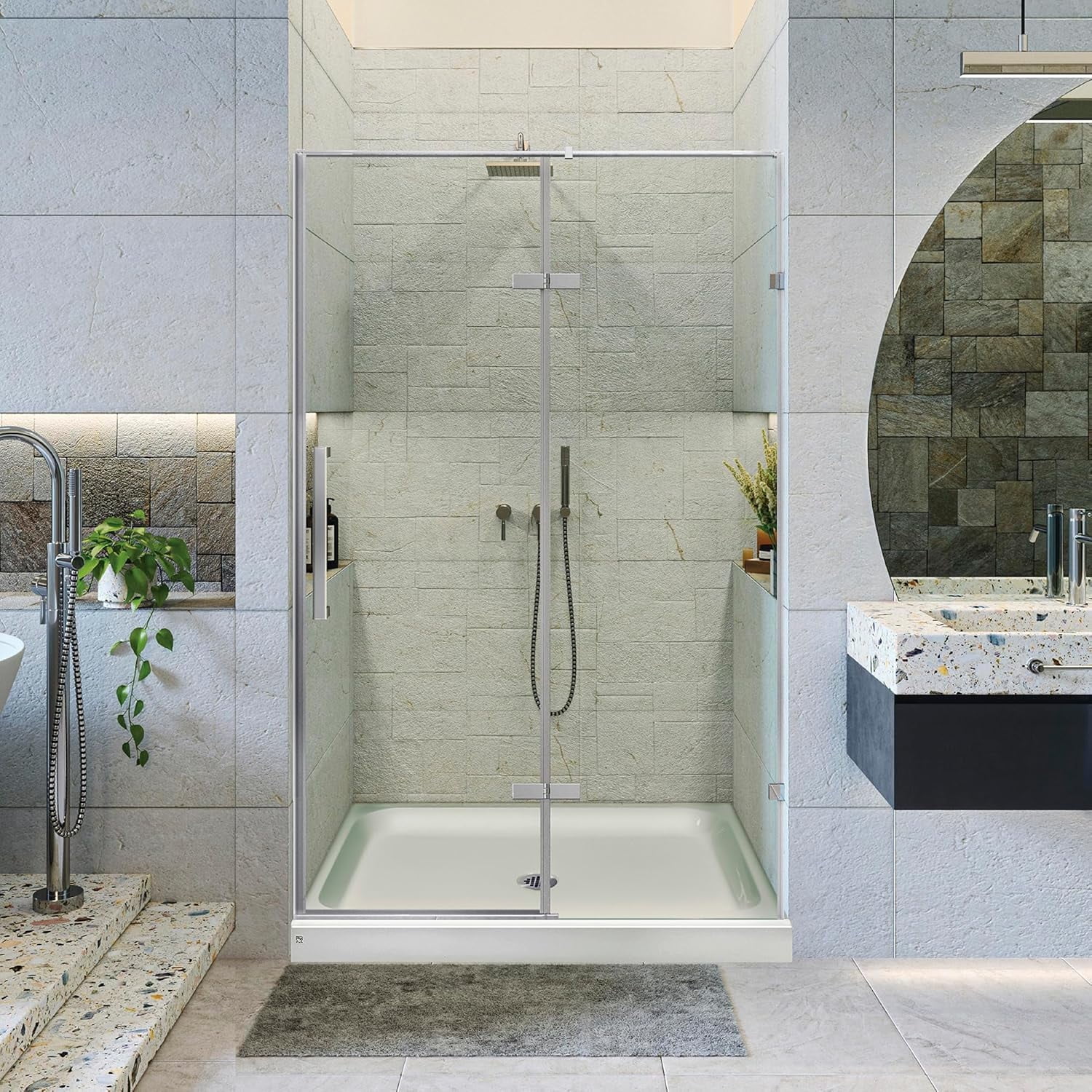 Fine Fixtures Hinged Frameless Shower Door Set - Clear Tempered Glass ...