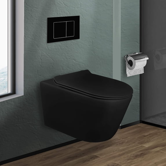 Fine Fixtures In-Wall toilet Combo Set - Toilet, Tank (2 x 6 Wall), Carrier System Black Bowl Black Square - Push Plates (Plastic)
