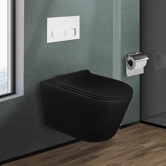 Fine Fixtures In-Wall toilet Combo Set - Toilet, Tank (2 x 6 Wall), Carrier System Black Bowl White Rectangular - Push Plates (Plastic)