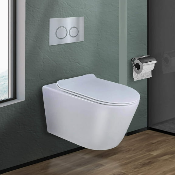 Fine Fixtures In-Wall toilet Combo Set - Toilet, Tank (2 x 6 Wall), Carrier System White Bowl Chrome Round - Push Plates (Plastic)