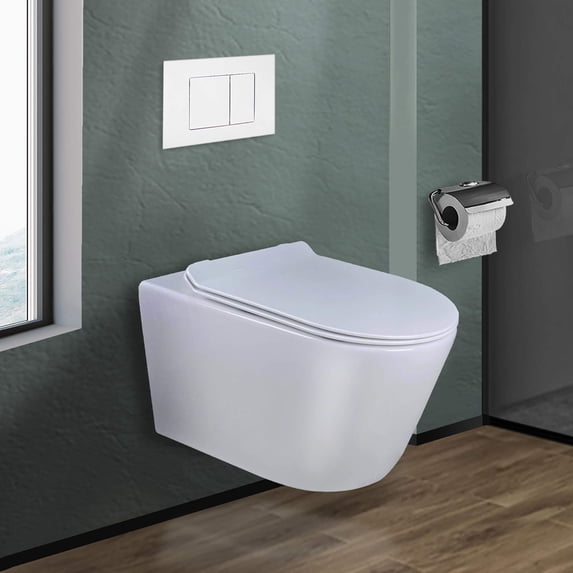 Fine Fixtures In-Wall toilet Combo Set - Toilet, Tank (2 x 6 Wall), Carrier System White Bowl White Square - Push Plates (Plastic)