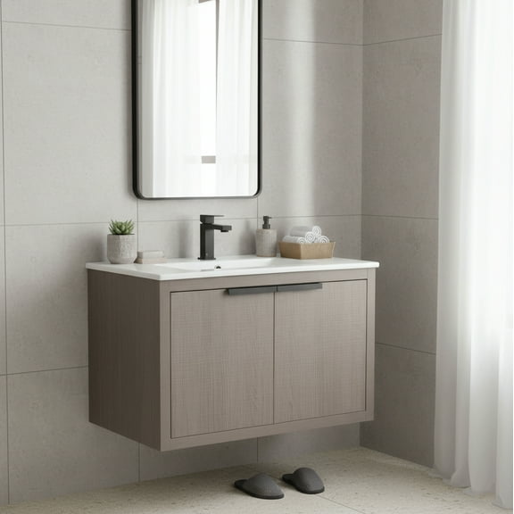 Fine Fixtures Kingsford Vanity 24" Wide With Doors - Gray Oak - Sink Included