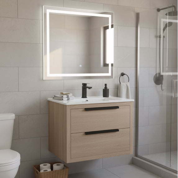 Fine Fixtures Kingsford Vanity 30" Wide With Drawers - White Oak - Sink Included
