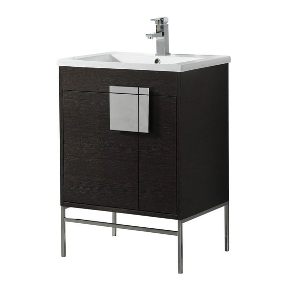 Fine Fixtures - Modern Black 24" Bathroom Vanity Set, Chrome Hardware, Vitreous China Sink Top