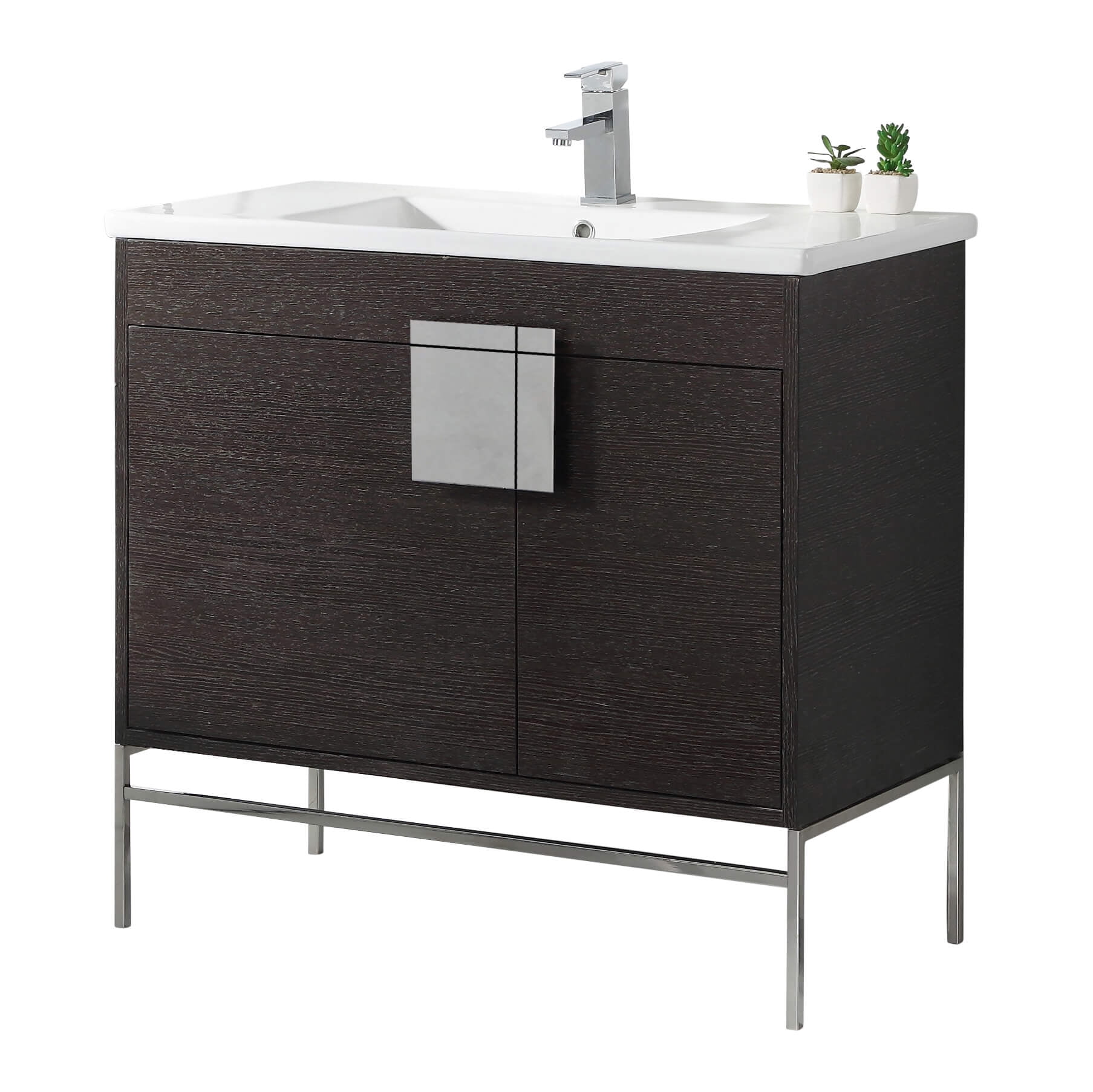 Fine Fixtures - Modern Black 36" Bathroom Vanity Set, Chrome Hardware, Vitreous China Sink Top