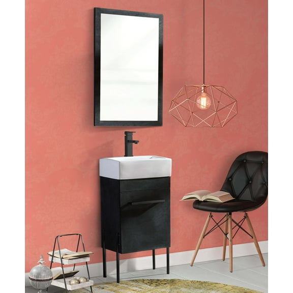 Fine Fixtures - Modern Black Marble 18" Bathroom Vanity Set, Black Hardware, vitreous China Sink Top
