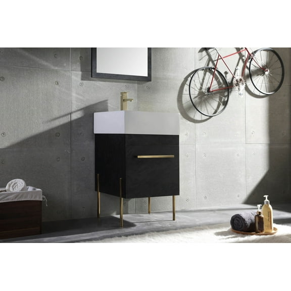 Fine Fixtures - Modern Black Marble 20" Bathroom Vanity Set, Satin Brass Hardware, vitreous China Sink Top