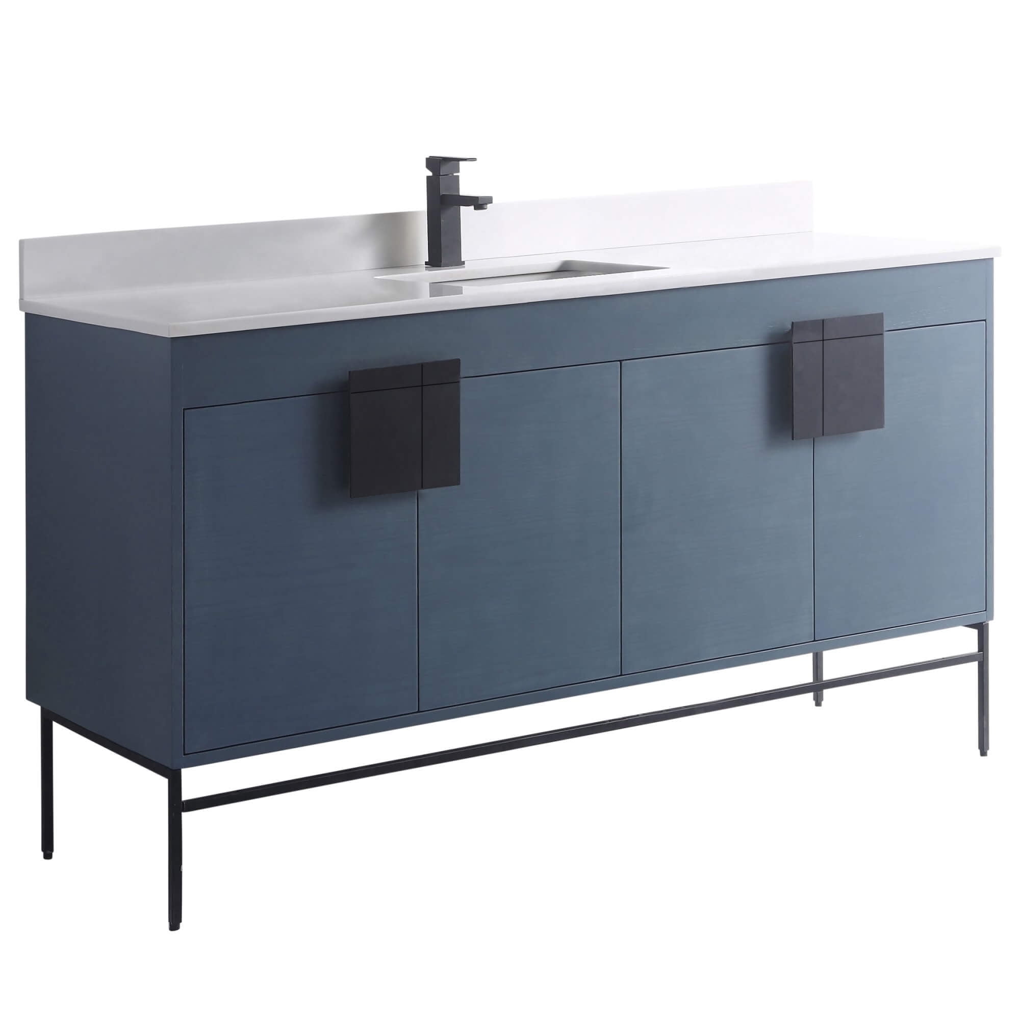 Fine Fixtures - Modern Blue 60" Bathroom Vanity Set,Black Matte Hardware, Phoenix Sintered Stone Top