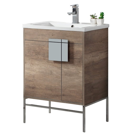 Fine Fixtures - Modern Gray 24" Bathroom Vanity Set, Chrome Hardware, Vitreous China Sink Top