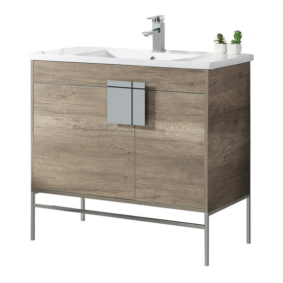 Fine Fixtures - Modern Gray 36" Bathroom Vanity Set, Chrome Hardware, Vitreous China Sink Top