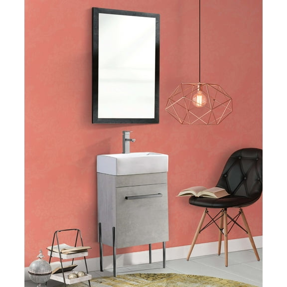 Fine Fixtures - Modern Grey Marble 18" Bathroom Vanity Set,Chrome Hardware, vitreous China Sink Top