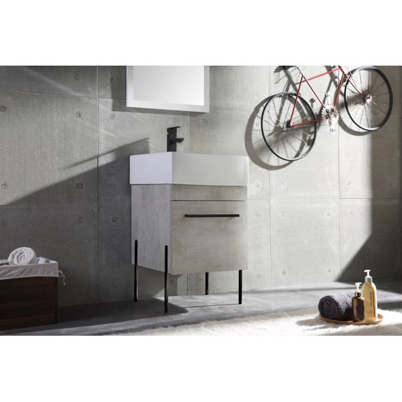 Fine Fixtures - Modern Grey Marble 20" Bathroom Vanity Set, Black Hardware, vitreous China Sink Top