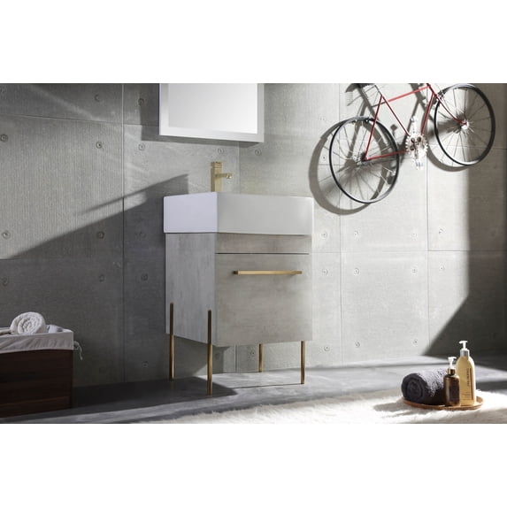 Fine Fixtures - Modern Grey Marble 20" Bathroom Vanity Set, Satin Brass Hardware, vitreous China Sink Top