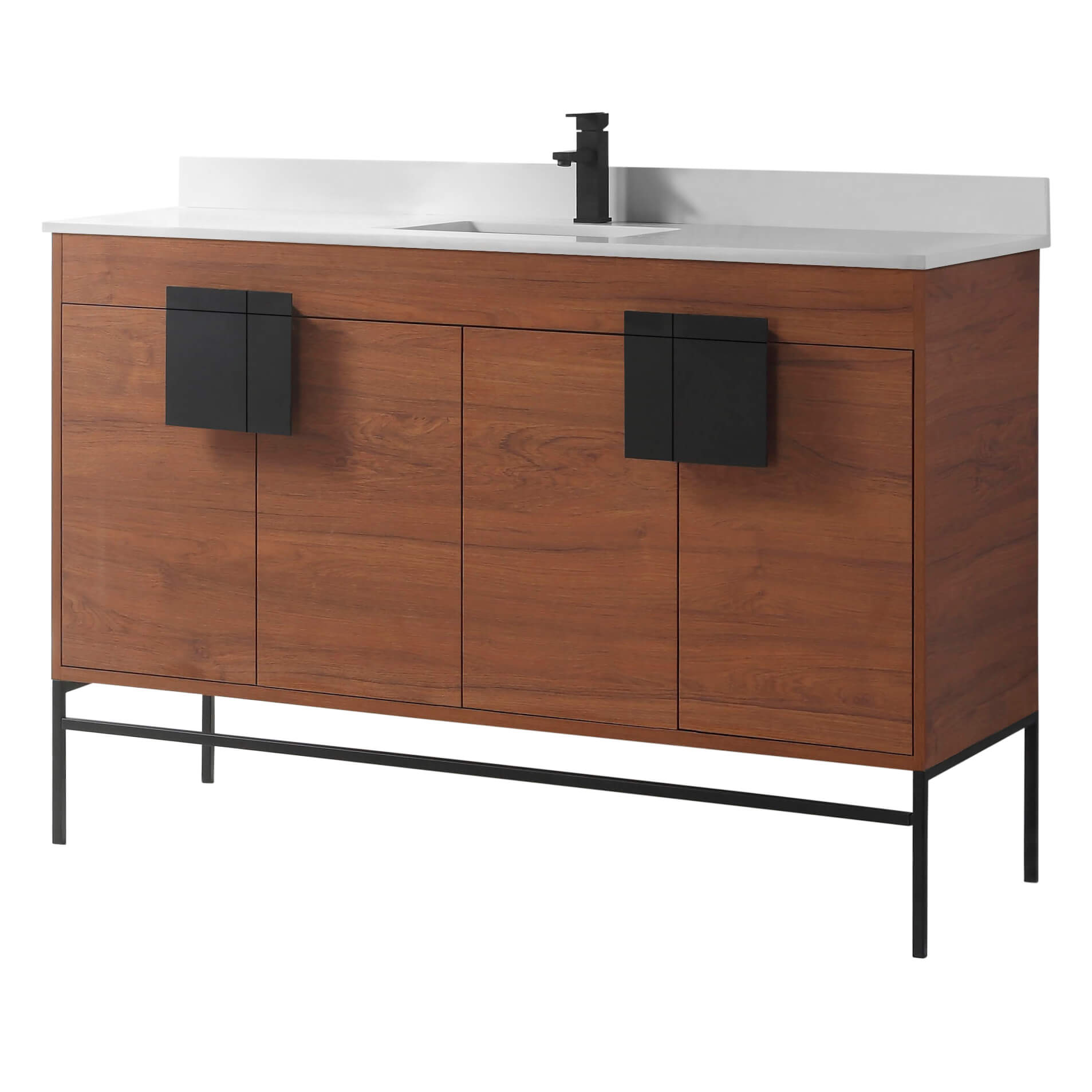 Fine Fixtures - Modern Wallnut 60" Bathroom Vanity Set, Black Matte ...