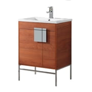 Fine Fixtures - Modern Walnut 24" Bathroom Vanity Set, Chrome Hardware, Vitreous China Sink Top