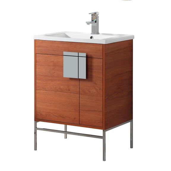 Fine Fixtures - Modern Walnut 24" Bathroom Vanity Set, Chrome Hardware, Vitreous China Sink Top