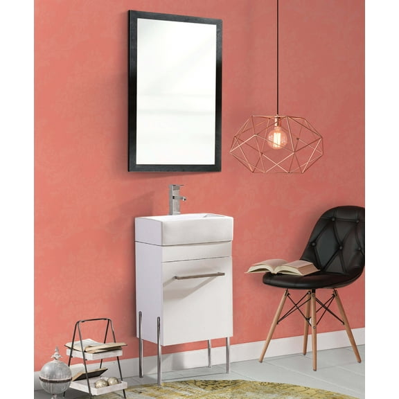 Fine Fixtures - Modern White 18" Bathroom Vanity Set,Chrome Hardware, vitreous China Sink Top