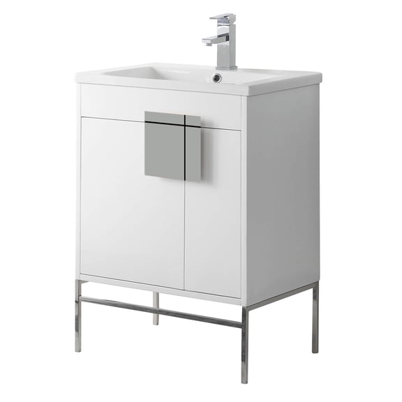 Fine Fixtures - Modern White 24" Bathroom Vanity Set, Chrome Hardware, Vitreous China Sink Top