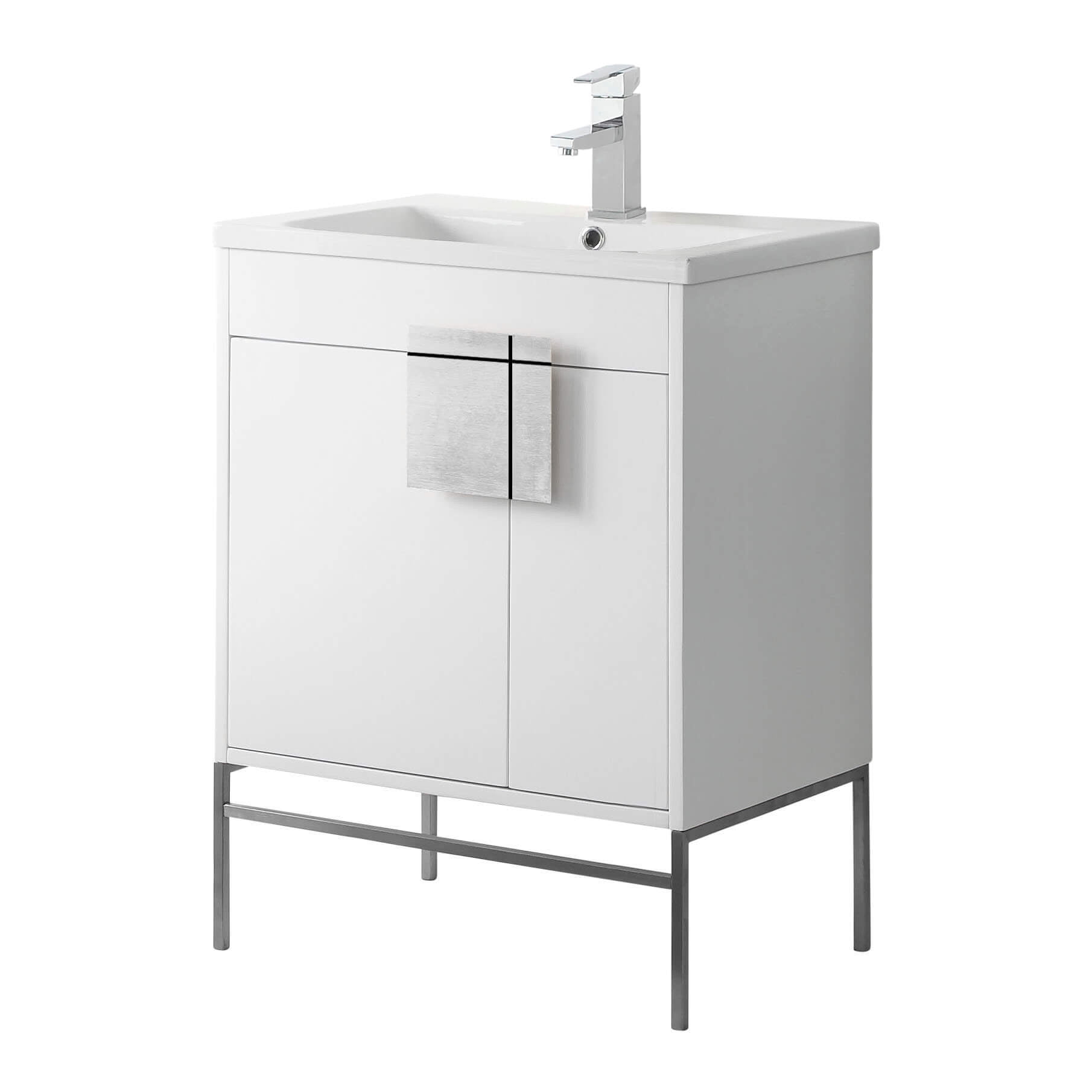 Fine Fixtures - Modern White 30" Bathroom Vanity Set, Chrome Hardware, Vitreous China Sink Top