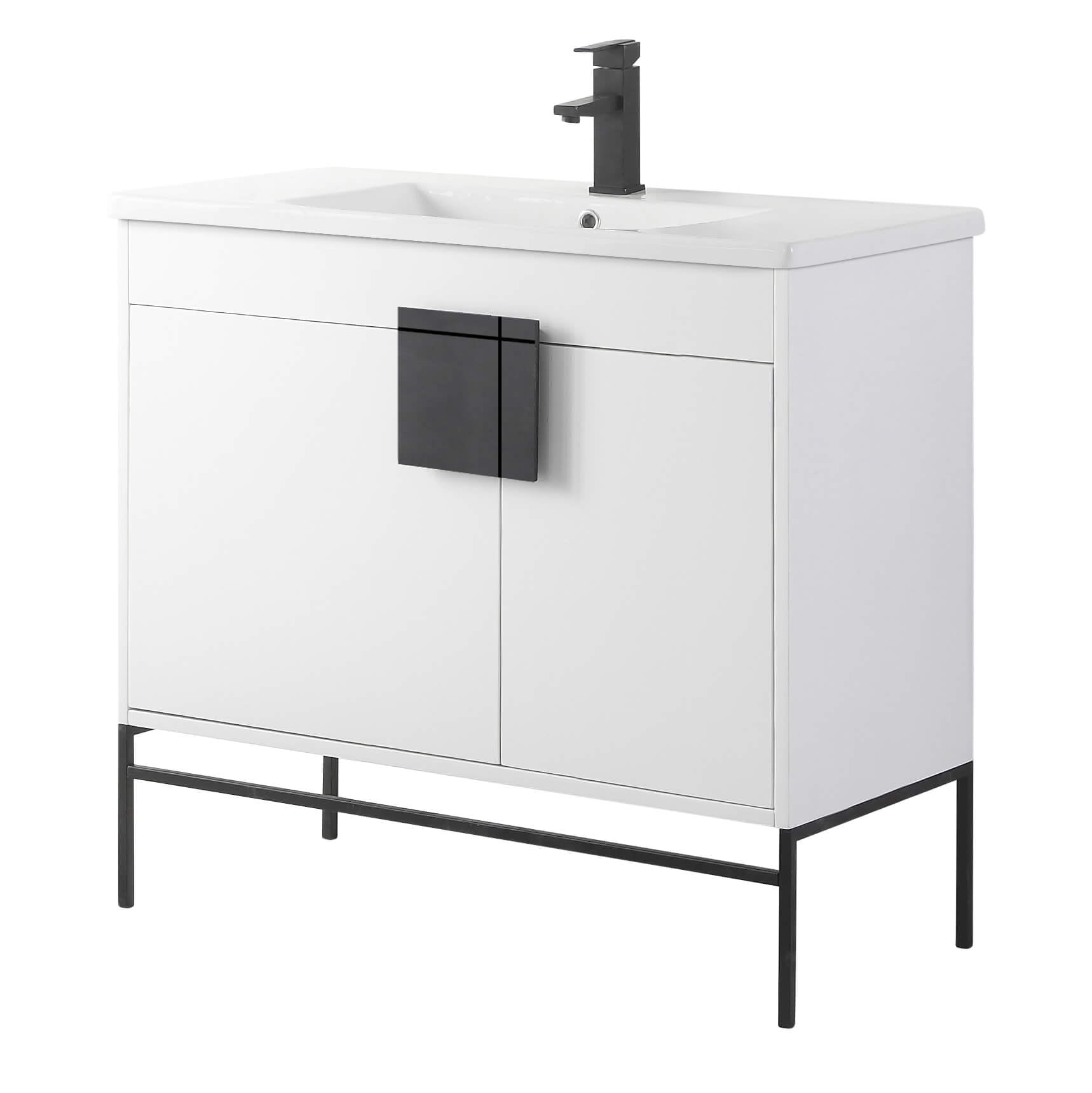Fine Fixtures Modern White 36" Bathroom Vanity Set, Black Matte