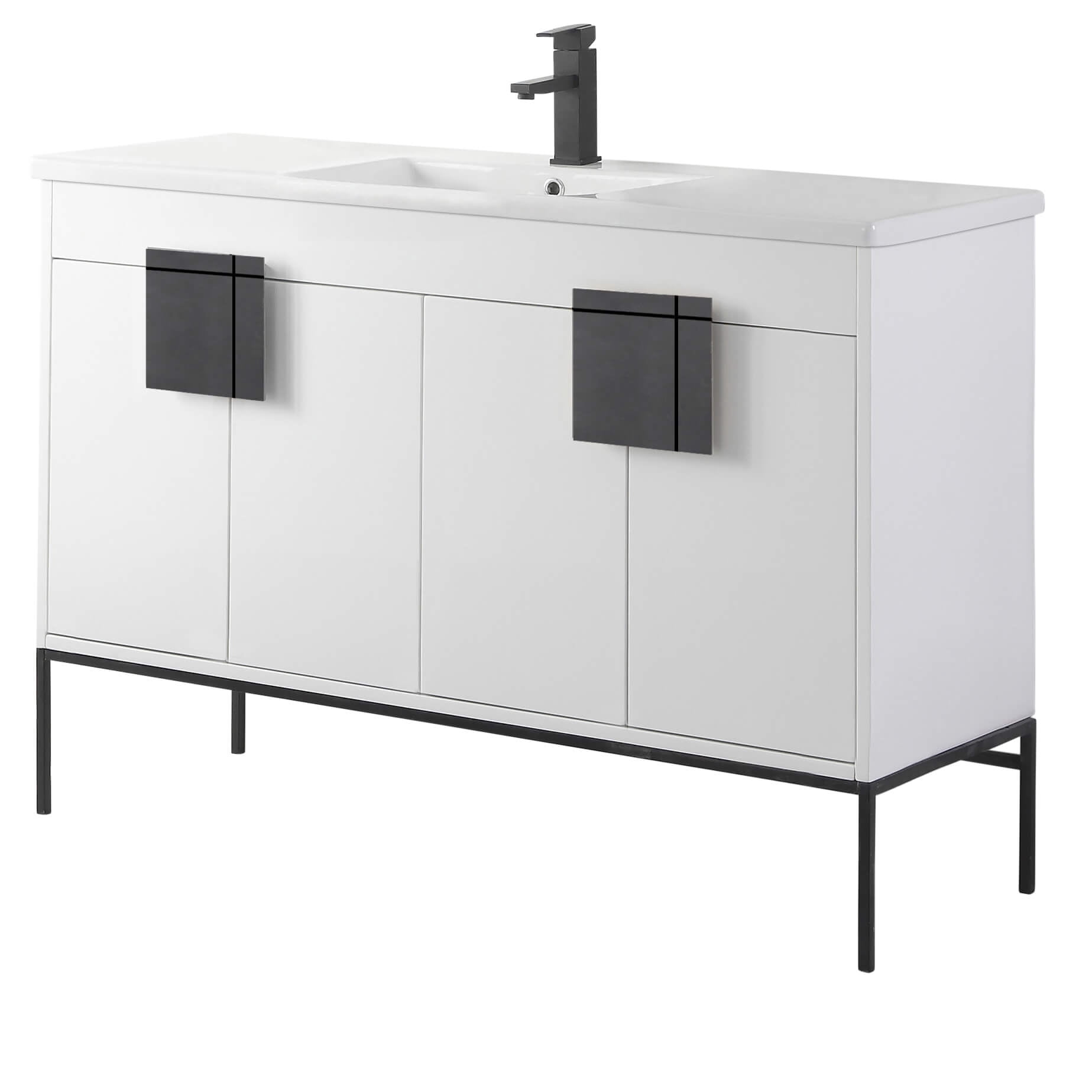 Modern White 48" Bathroom Vanity with Black Matte Hardware