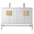 thumbnail image 1 of Fine Fixtures - Modern White 48" Bathroom Vanity Set, Satin Brass Hardware, Vitreous China Sink Top, 1 of 4