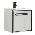 thumbnail image 1 of Fine Fixtures Oakville 24 in. W x 18 in. D x 33 in. H Wall Mounted Bathroom Vanity in Matte White with White Ceramic Sink - Black hardware, 1 of 8