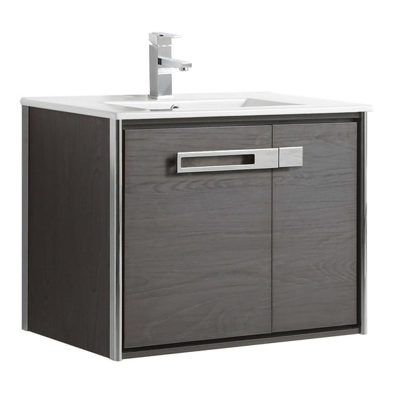 Fine Fixtures Oakville 30 in. W x 18 in. D x 33 in. H Wall Mounted Bathroom Vanity in Black Coal Oak with White Ceramic Sink - Chrome hardware