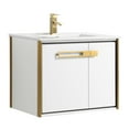 thumbnail image 1 of Fine Fixtures Oakville 30 in. W x 18 in. D x 33 in. H Wall Mounted Bathroom Vanity in Matte White with White Ceramic Sink - Satin Brass hardware, 1 of 8