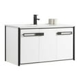 thumbnail image 1 of Fine Fixtures Oakville 42 in. W x 18 in. D x 33 in. H Wall Mounted Bathroom Vanity in Matte White with White Ceramic Sink - Black hardware, 1 of 8