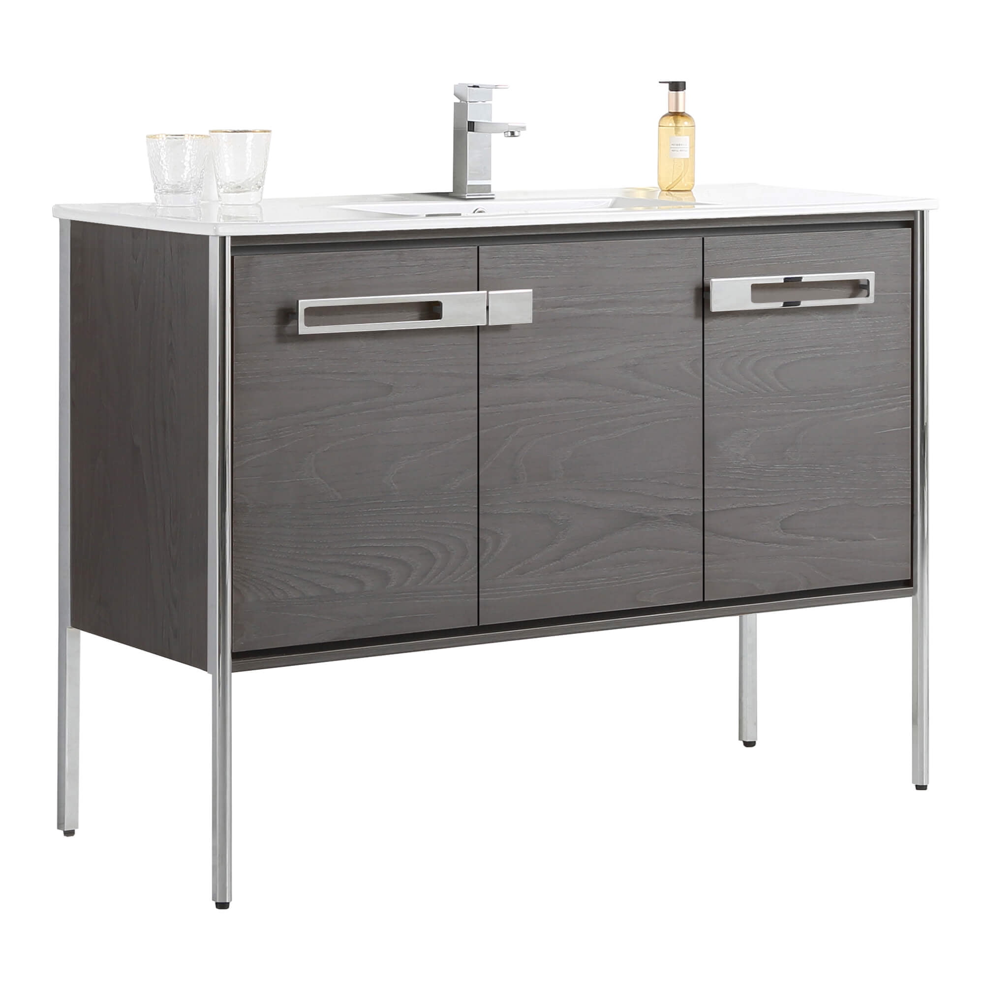 Fine Fixtures Oakville 48 in. W x 18 in. D x 33 in. H Bathroom Vanity in Black Coal Oak with White Ceramic Sink - Chrome hardware