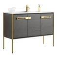 thumbnail image 1 of Fine Fixtures Oakville 48 in. W x 18 in. D x 33 in. H Bathroom Vanity in Black Coal Oak with White Ceramic Sink - Satin Brass hardware, 1 of 7