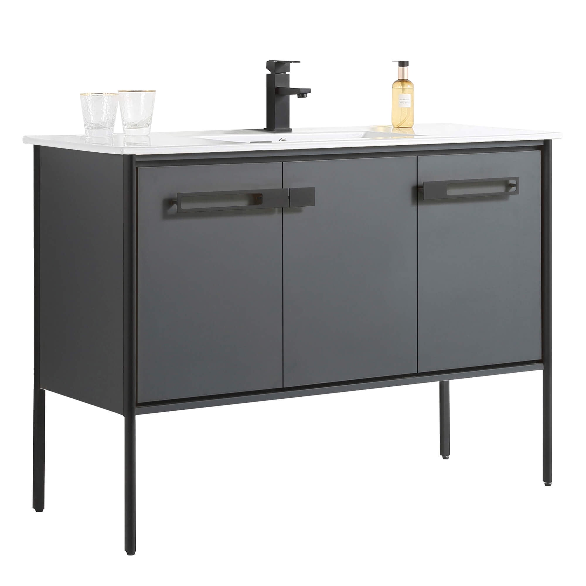 Fine Fixtures Oakville 48 in. W x 18 in. D x 33 in. H Bathroom Vanity in Onix Grey with White Ceramic Sink - Black hardware