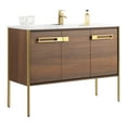 thumbnail image 1 of Fine Fixtures Oakville 48 in. W x 18 in. D x 33 in. H Bathroom Vanity in Walnut Ebony with White Ceramic Sink - Satin Brass hardware, 1 of 7