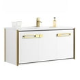 thumbnail image 1 of Fine Fixtures Oakville 48 in. W x 18 in. D x 33 in. H Wall Mounted Bathroom Vanity in Matte White with White Ceramic Sink - Satin Brass hardware, 1 of 8